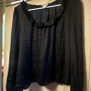 J. Crew Black Ruffle Long Sleeve Blouse